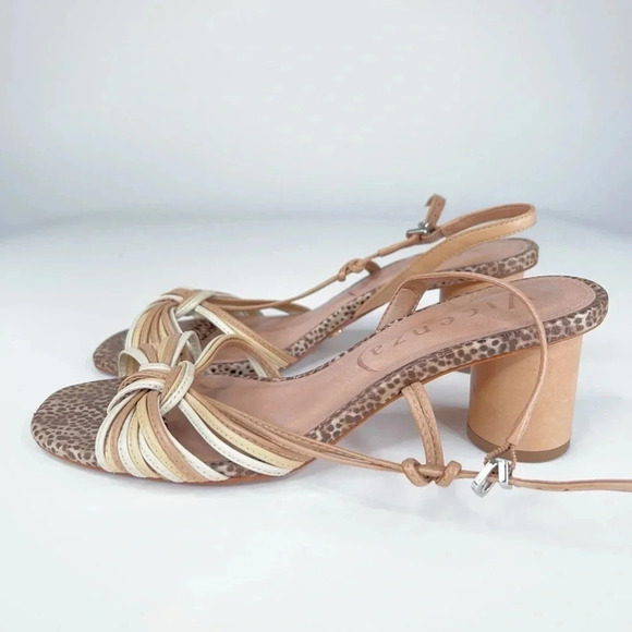 Vicenza Anthropologie Cream Neutral Slingback Heeled Sandals Leather Round Heel - Picture 6 of 14